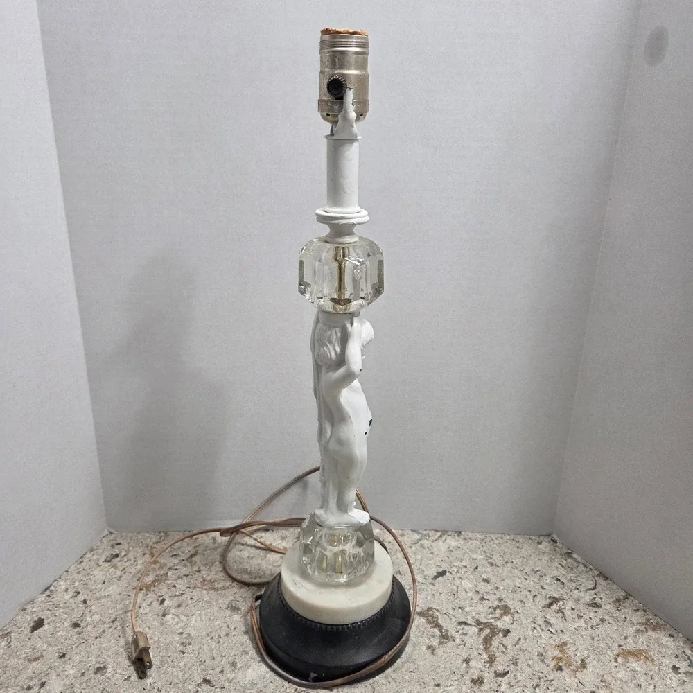 Vintage Cherub Lamp Marble Base Accent Table Lamp Boudoir Lighting 19